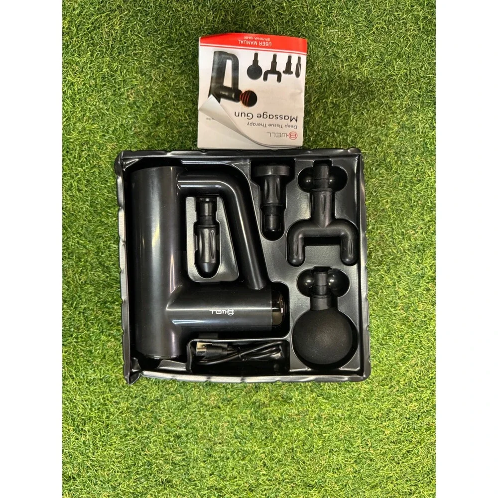 B-Well Deep Tissue Therapy Massage Gun 6 Speeds‎ 4 Tips Black Handheld Massager